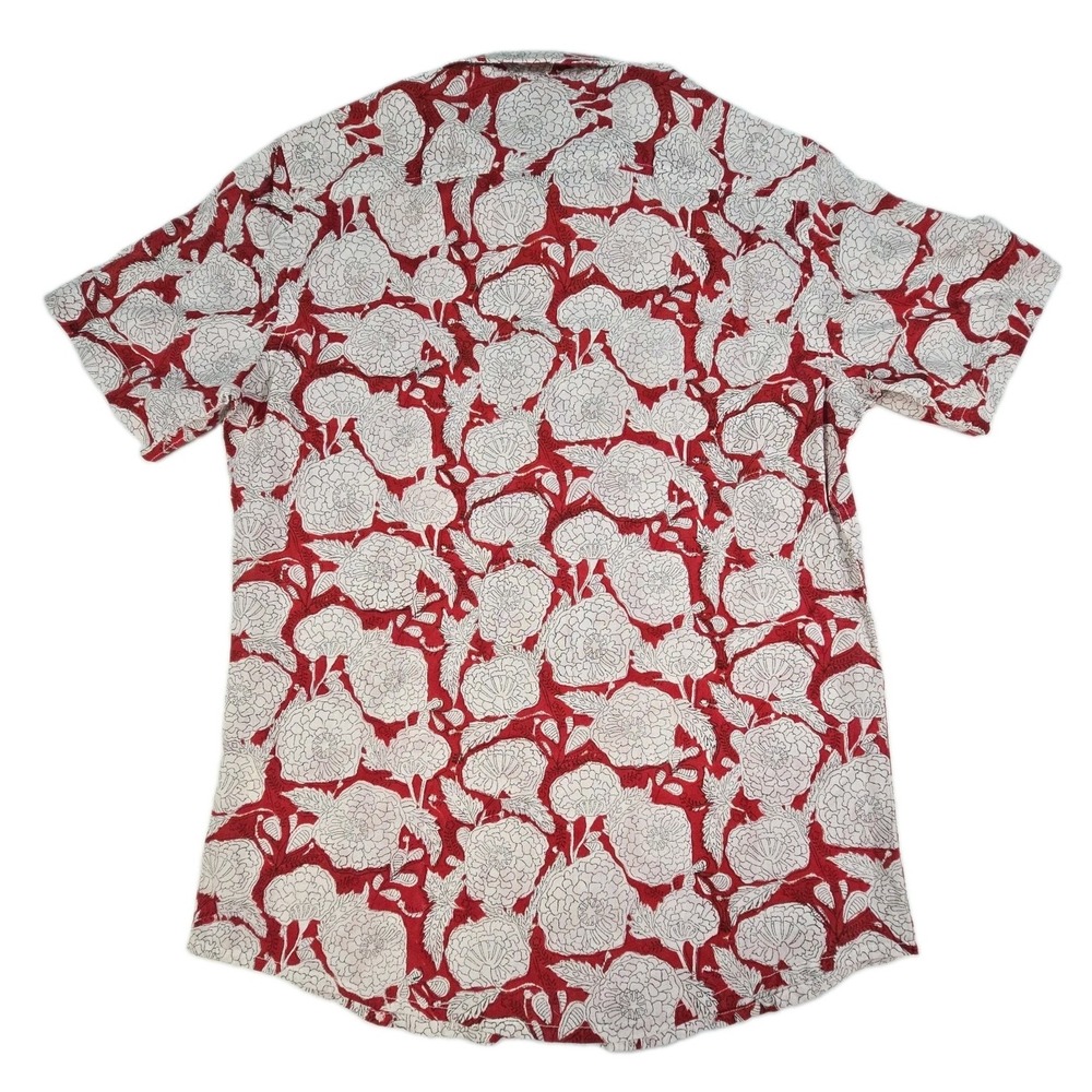 Fabindia Slim Fit Floral Hand Block Print Shirt Men's XS Red White Cotton India - Picture 2 of 9